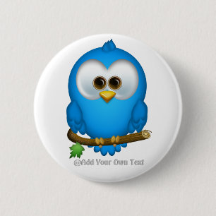 Cutie Blue Tweet Bird Gepersonaliseerde Buttonnen Ronde Button 5,7 Cm