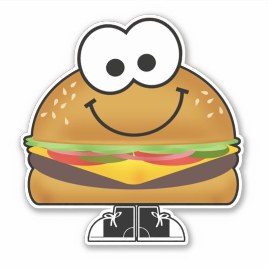Cutie Cartoon Cheeseburger Vinyl Sticker (Voorkant)