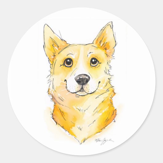 Cutie Corgi Ronde Sticker (Voorkant)