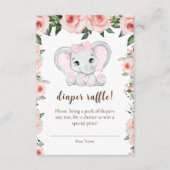 Cutie Elephant Blush Pink Floral Diaper Raffle Informatiekaartje (Voorkant)
