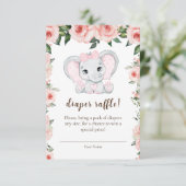 Cutie Elephant Blush Pink Floral Diaper Raffle Informatiekaartje (Staand voorkant)