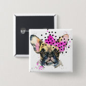 Cutie French Bull Dog Vierkante Button 5,1 Cm (Voorkant /achterkant)