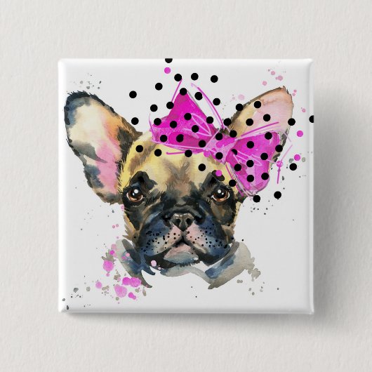 Cutie French Bull Dog Vierkante Button 5,1 Cm (Voorkant)