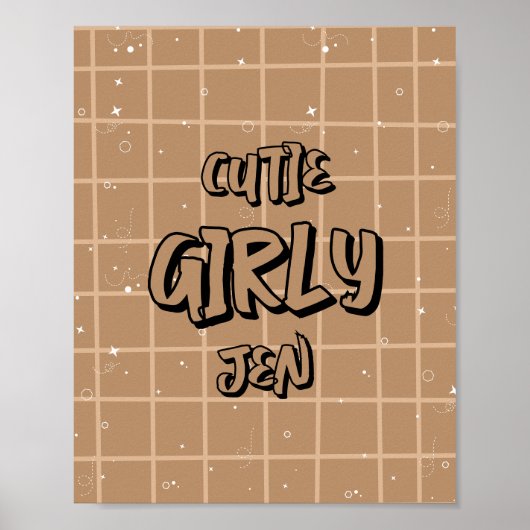 Cutie Girly Brown Gingham Wall Art Poster (Voorkant)