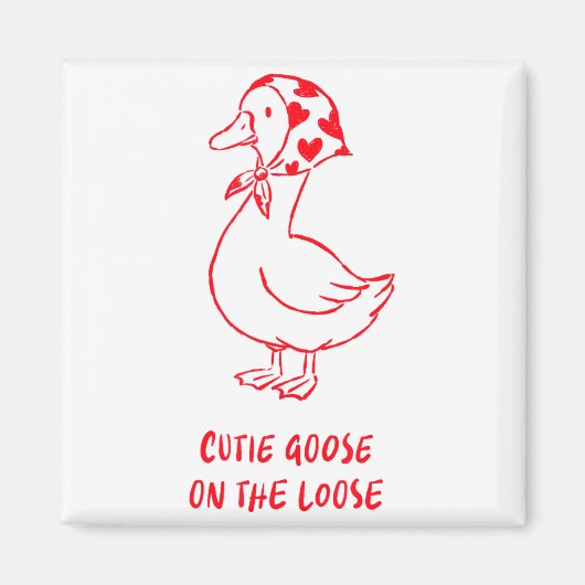 Cutie Goose Valentine Hearts Bandana Cute Barnyard Magneet (Voorkant)