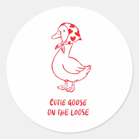 Cutie Goose Valentine Hearts Bandana Cute Barnyard Ronde Sticker (Voorkant)