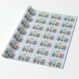 Cutie in haar kersttrein Waterverf schilderen Cadeaupapier