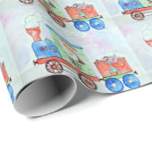 Cutie in haar kersttrein Waterverf schilderen Cadeaupapier (Rol Hoek)