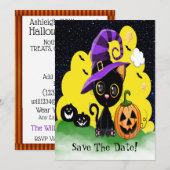 Cutie Kat FUN Halloween Party Kaart (Voorkant / Achterkant)