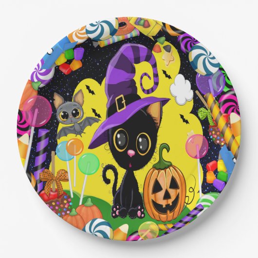 Cutie Kat Halloween Party Goods Papieren Bordje (Voorkant)