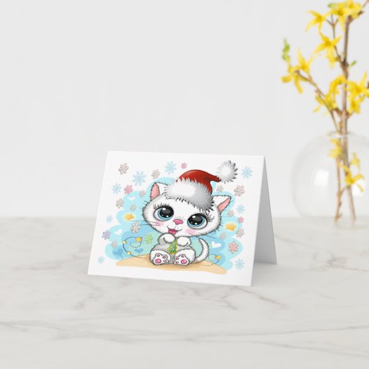 Cutie Kat Meowy Kerstmis Kaart (Gele Bloem)