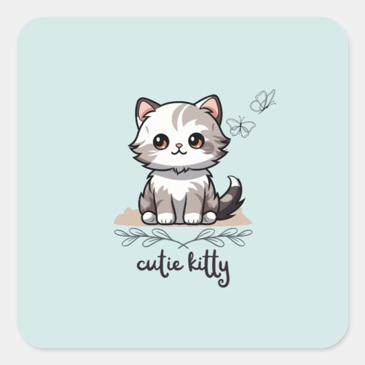 Cutie-Kat Vierkante Sticker (Voorkant)
