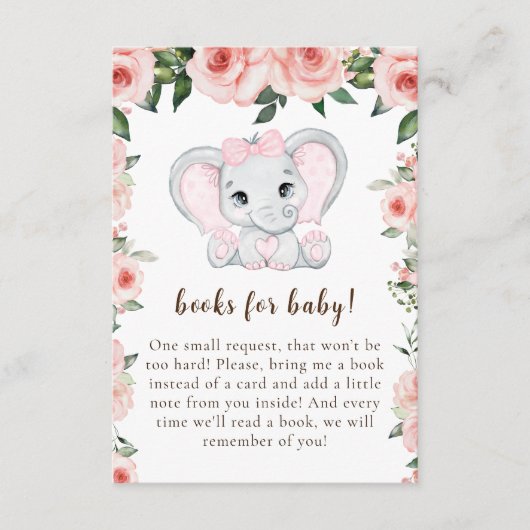 Cutie Olifant Blush Roze Bloemen Boeken voor Baby Informatiekaartje (Voorkant)