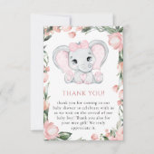 Cutie Olifant Blush Roze Bloemen Meisje Baby showe Bedankkaart (Voorkant)