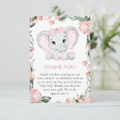 Cutie Olifant Blush Roze Bloemen Meisje Baby showe Bedankkaart (Staand voorkant)