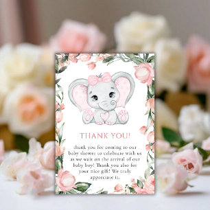 Cutie Olifant Blush Roze Bloemen Meisje Baby showe Bedankkaart