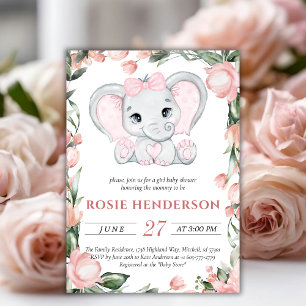 Cutie Olifant Blush Roze Bloemen Meisje Baby showe Kaart