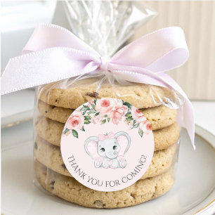 Cutie Olifant Blush Roze Bloemen Meisje Baby showe Ronde Sticker