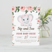 Cutie Olifant Blush Roze Bloemen Sip En Zien Kaart (Staand voorkant)