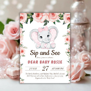 Cutie Olifant Blush Roze Bloemen Sip En Zien Kaart