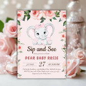 Cutie Olifant Blush Roze Bloemen Sip En Zien Kaart