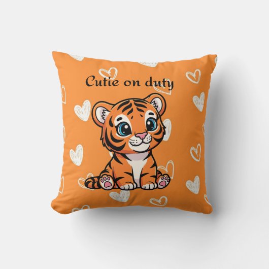 Cutie on Duty Throw Pillow | Adorable Baby Tiger Kussen (Voorkant)