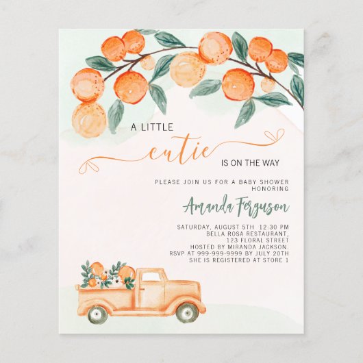 Cutie op de manier sinaasappels budget baby shower (Voorkant)