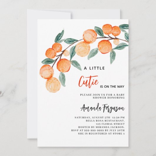 Cutie op de weg sinaasappels waterkleurig baby sho kaart (Voorkant)