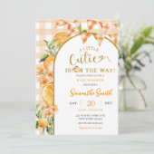 Cutie Orange Gingham baby shower invitation Kaart (Staand voorkant)