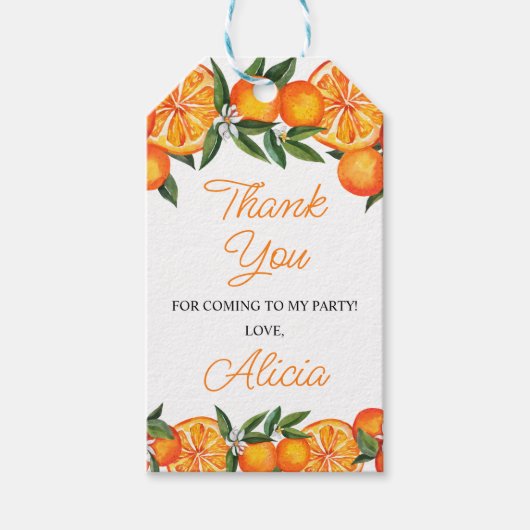 Cutie oranje citrus verjaardag Dank je wel voor je Cadeaulabel (Voorkant)