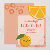 Cutie Oranje Smile Baby shower Uitnodiging (Voorkant / Achterkant)