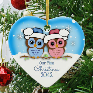 Cutie Owl Couple First Kerstmis Ornament