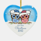 Cutie Owl Couple First Kerstmis Ornament (Voorkant)