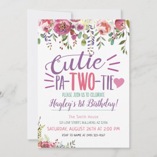 Cutie Pa-Two-Stropdas 2e verjaardag Girls Floral n Kaart (Voorkant)
