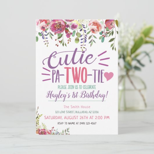 Cutie Pa-Two-Stropdas 2e verjaardag Girls Floral n Kaart (Staand voorkant)