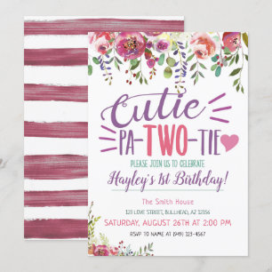 Cutie Pa-Two-Tie 2de verjaardag meisjes bloemen ui Kaart