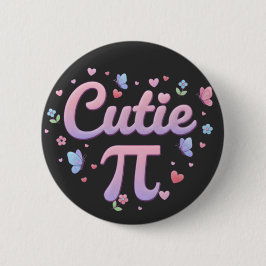 Cutie Pi Symbol Math Pun Pink Butterfly Hearts Ronde Button 5,7 Cm