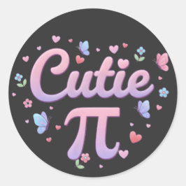 Cutie Pi Symbol Math Pun Pink Butterfly Hearts Ronde Sticker