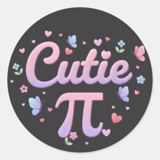 Cutie Pi Symbol Math Pun Pink Butterfly Hearts Ronde Sticker (Voorkant)