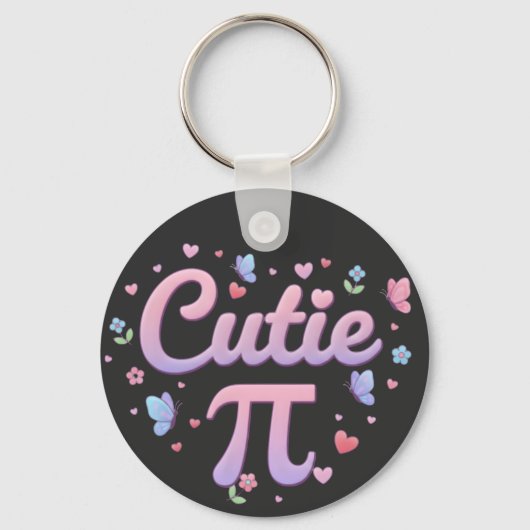 Cutie Pi Symbol Math Pun Pink Butterfly Hearts Sleutelhanger (Voorkant)