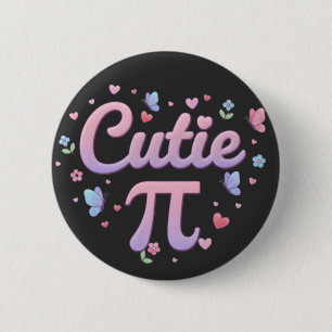 Cutie Pi Symbool Wiskunde Pun Roze Vlinders Harten Ronde Button 5,7 Cm