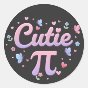 Cutie Pi Symbool Wiskunde Pun Roze Vlinders Harten Ronde Sticker