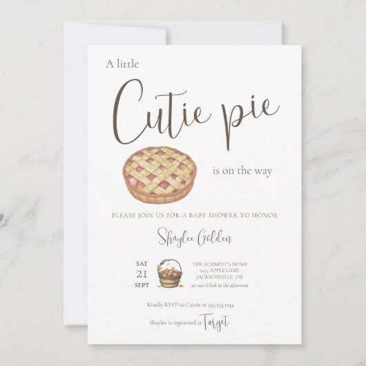 Cutie Pie Baby shower Invitation Kaart (Voorkant)