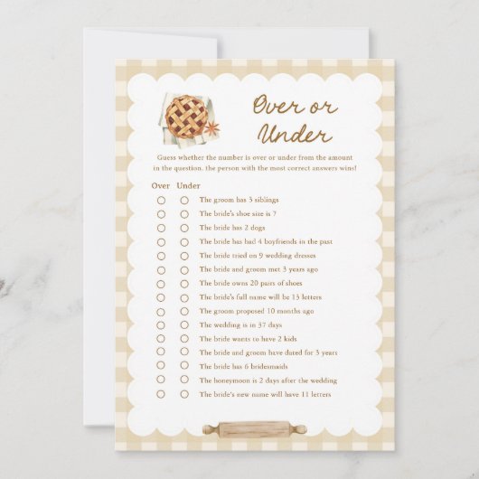 Cutie Pie Baby Shower Over of Onder spelkaarten Kaart (Voorkant)