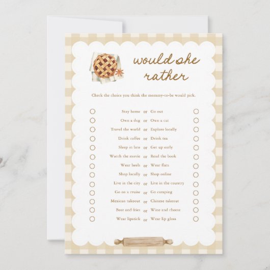 Cutie Pie Baby shower zou ze liever spel Kaarten (Voorkant)