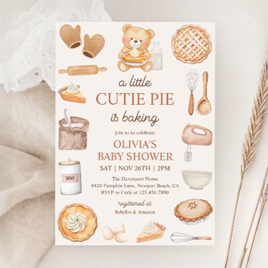 Cutie Pie Bakken Teddy Bear Herfst Baby shower Kaart