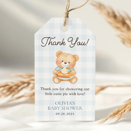 Cutie Pie Blauwe Herfst Beer Boy Baby shower Favor Cadeaulabel