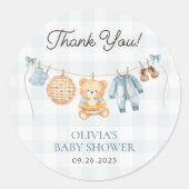 Cutie Pie Blauwe Herfst Beer Boy Baby shower Favor Ronde Sticker (Voorkant)