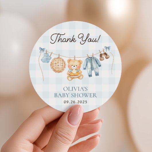 Cutie Pie Blauwe Herfst Beer Boy Baby shower Favor Ronde Sticker