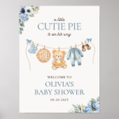Cutie Pie Blue Fall Boy Baby Shower Welcome Poster (Voorkant)